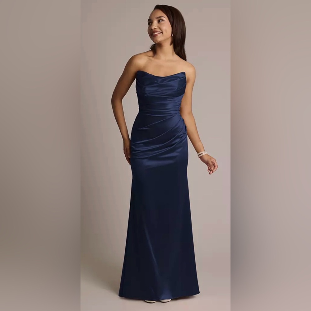 David's Bridal Strapless Midnight Blue Dress
